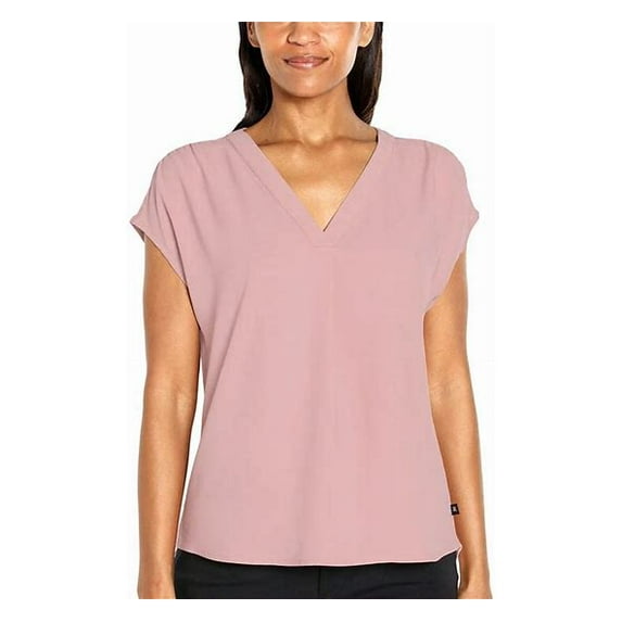 Banana Republic Women's Short Sleeve V-Neck Blouse (Pink, XL)