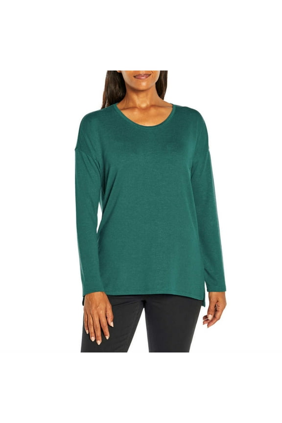 Women's Soft Knit Long Sleeve High-Low Hem Sweater Top (Green, 2X, 611030)