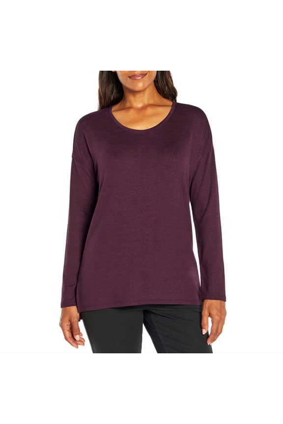Women's Soft Knit Long Sleeve High-Low Hem Sweater Top (Purple, XXL)