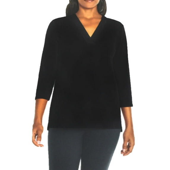 Banana Republic Women's V-Neck 3/4 Sleeve Blouse Top,( Black/Large)