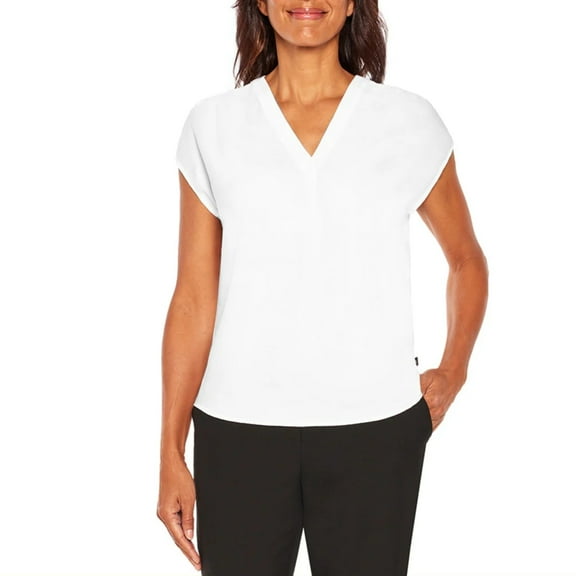 Banana Republic Women's V-Neck Front Pleat Relaxed Fit Blouse Top (White, 3X)