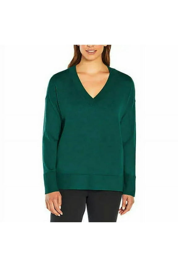 Women's V Neck Merino Wool Sweater (Green, Large)