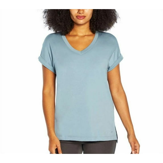 Banana Republic Women's V-neck Roll Sleeve Tee Shirt, Blue Small