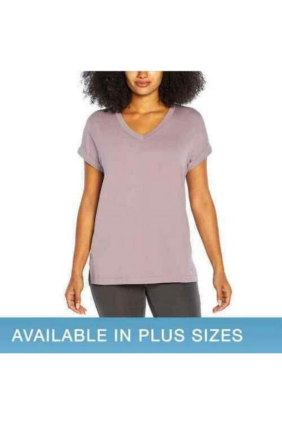 Women's V-neck Roll Sleeve Tee Shirt Casual Top (Purple, Small)