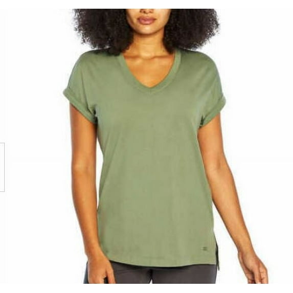 Banana Republic Women's V-neck Roll Sleeve Tee Shirt, Green XL