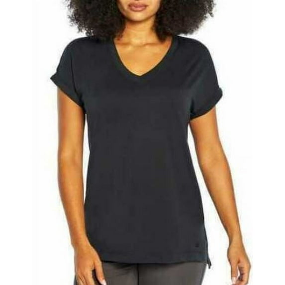 Banana Republic Women's V-neck Roll Sleeve Tee T-Shirt, Black Medium