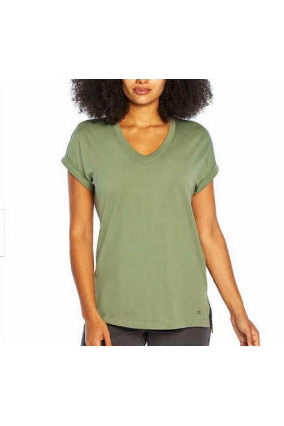 Women's V-neck Roll Sleeve Tee T-Shirt, Green XXL