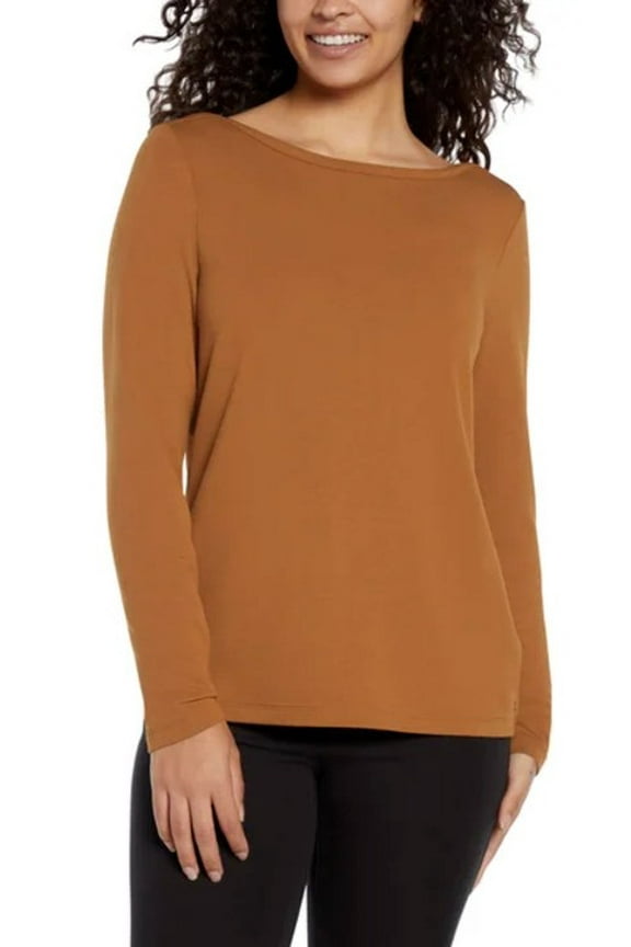 Womens Boat Neck Long Sleeve Top Brown Large