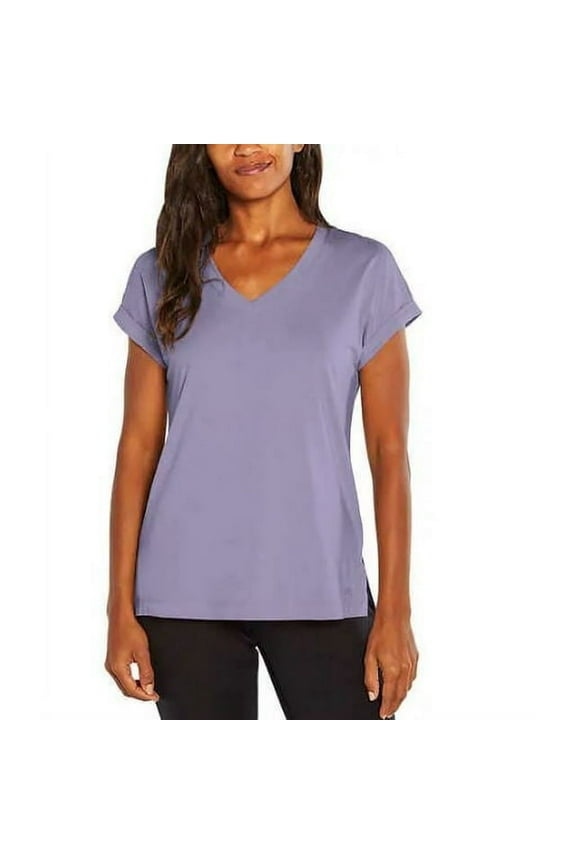 Womens V Neck Roll Cuff Tee Purple (Persian Violet) XL