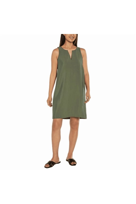Womens V Neck Sleeveless Dress Olive Green Medium