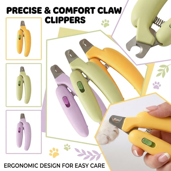 Banana Shaped Pet Nail Clippers Stainless Steel Claw Trimmer with Safety Guard Lock for Cats Small Dogs Rabbits Grooming Tool and Bleeding Prevention