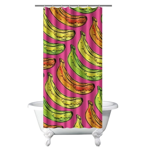 Banana Shower Curtain Tropical Bananas Yellow Fruit Pattern Cute Kawaii Cartoon Design Aesthetic Illustration Painting Funny Sweet Print for Banana Lover Waterproof Bathroom Decor with Hooks