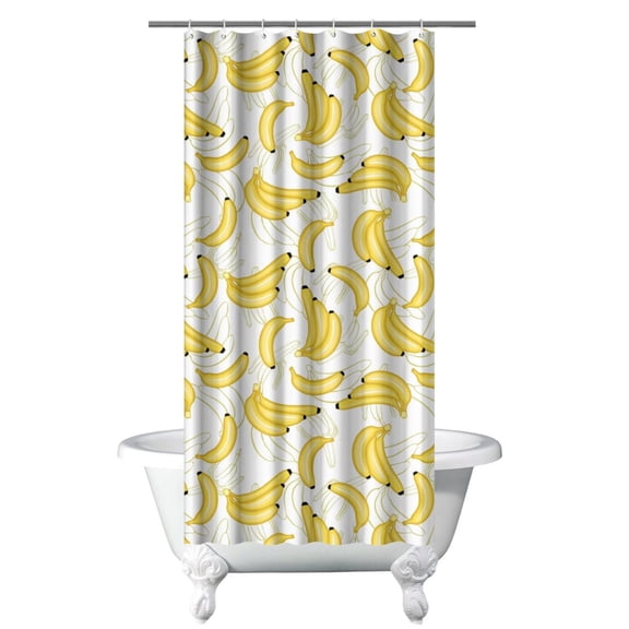 Banana Shower Curtain Tropical Bananas Yellow Fruit Pattern Cute Kawaii Cartoon Design Aesthetic Illustration Painting Funny Sweet Print for Banana Lover Waterproof Bathroom Decor with Hooks