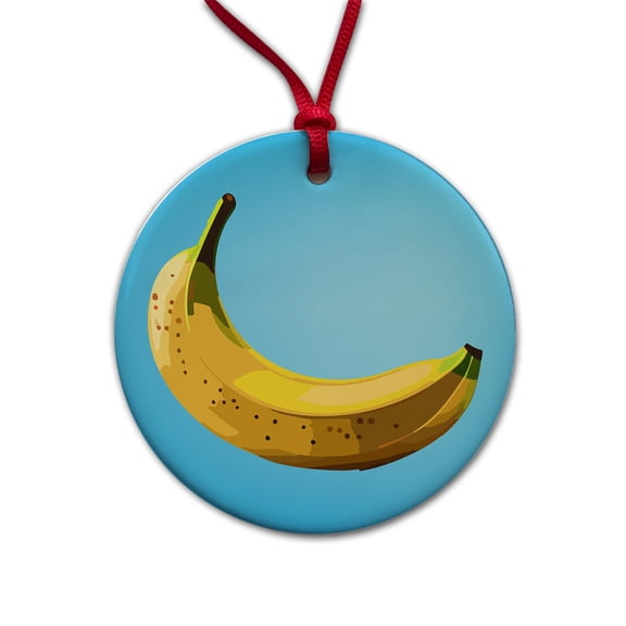 Banana Single Fruit Christmas Tree Holiday Round Ceramic Ornament