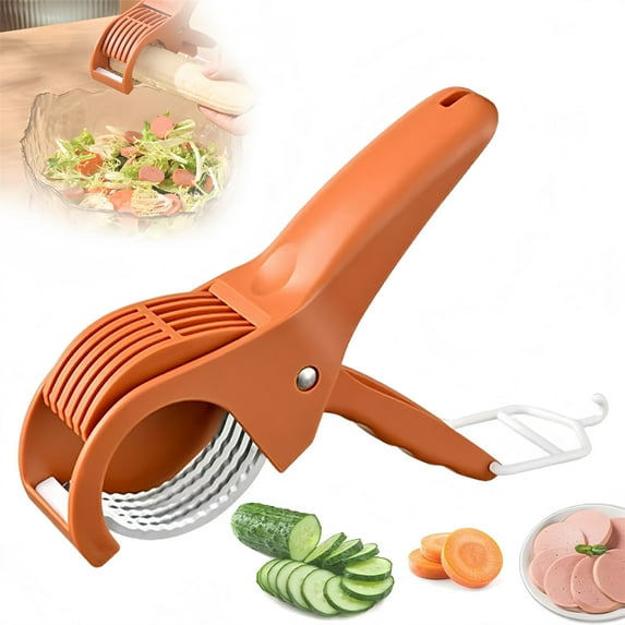 Banana Slicer Fruit Peeler, Stainless Steel Manual Vegetable Cutter Kitchen Gadget, Multifunctional Easy Even Slices, Green, 1 Pack