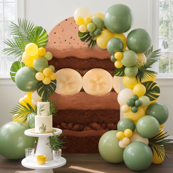 Banana Slices Arch Backdrop Cover, 4FT, Chocolate Sponge Cake Dessert Pattern Dark Cocoa Spandex Arch Covers Double-Sided Backdrop for Wedding Birthday Party Photo Background Decoration
