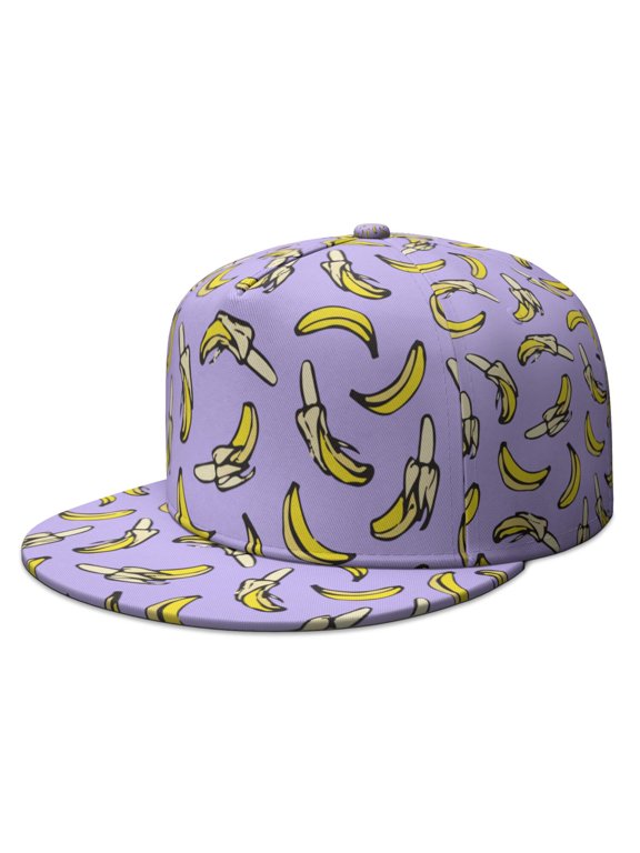 Banana Snapback Hat - Sweet Tropical Fruit Print Adjustable Cap, Kawaii Banana Lover Design with Cute Cartoon Aesthetic