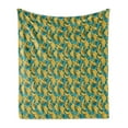 thumbnail image 1 of Banana Soft Flannel Fleece Blanket, Exotic Fruit Arrangement on a Blue Toned Background Retro Style Hawaiian, Cozy Plush for Indoor and Outdoor Use, 70" x 90", Mustard Pale Blue Fawn, by Ambesonne, 1 of 5