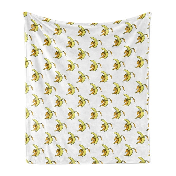 Banana Soft Flannel Fleece Throw Blanket, Abstract Pattern of Vintage Peeled Dotted Fruit Print, Cozy Plush for Indoor and Outdoor Use, 50" x 70", Yellow Orange, by Ambesonne