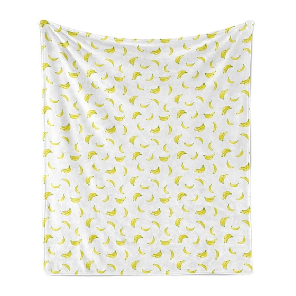 Banana Soft Flannel Fleece Throw Blanket, Graphic Illustration of Tropical Fruit Ripe and Healthy Exotic Food, Cozy Plush for Indoor and Outdoor Use, 70" x 90", Pale Green Yellow, by Ambesonne