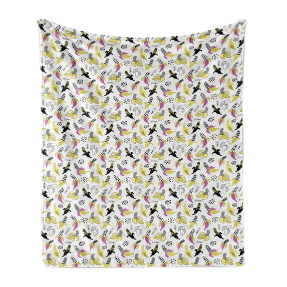 Banana Soft Flannel Fleece Throw Blanket, Patterned Fruit Dots Lines 90's Style Plain Background, Cozy Plush for Indoor and Outdoor Use, 60" x 80", Multicolor, by Ambesonne