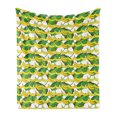 thumbnail image 1 of Banana Soft Flannel Fleece Throw Blanket, Tropical Fruits on Leaves Aloha Vibes Exotic Summer Pattern Repetition, Cozy Plush for Indoor and Outdoor Use, 70" x 90", Yellow Lime Green, by Ambesonne, 1 of 5