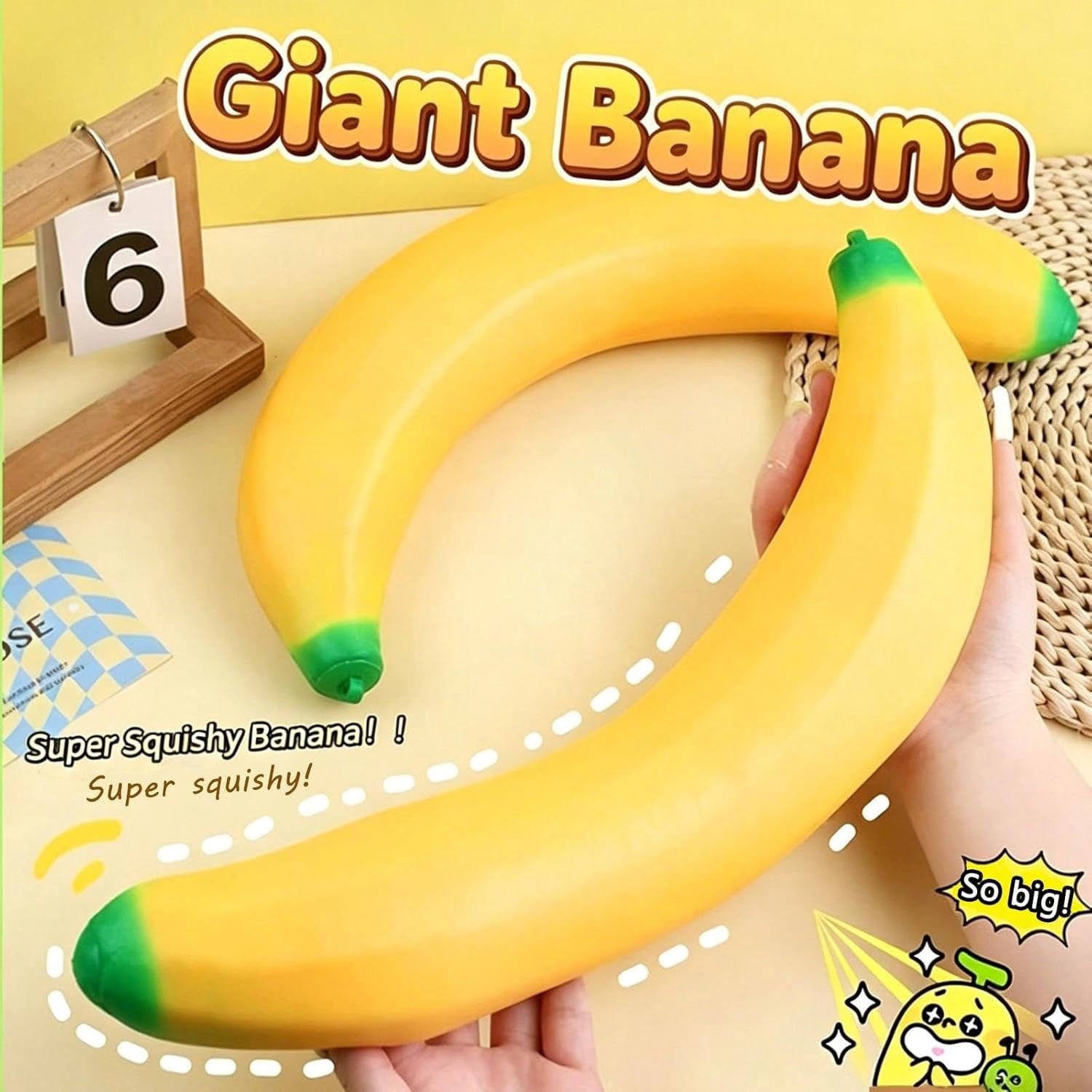 Banana Squishies Fidget Toys, Jumbo Soft Texture Banana Squish Prop for Daily Mood Soothing Focus Improvement