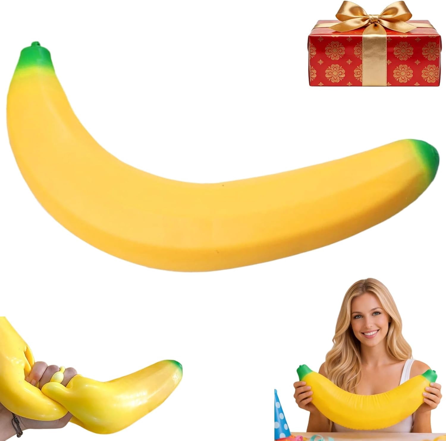 Banana Squishies Toys, Squeeze Ball Sensory Toys for Adult Novelty Bananas Anxiety Relief (Yellow, Big)