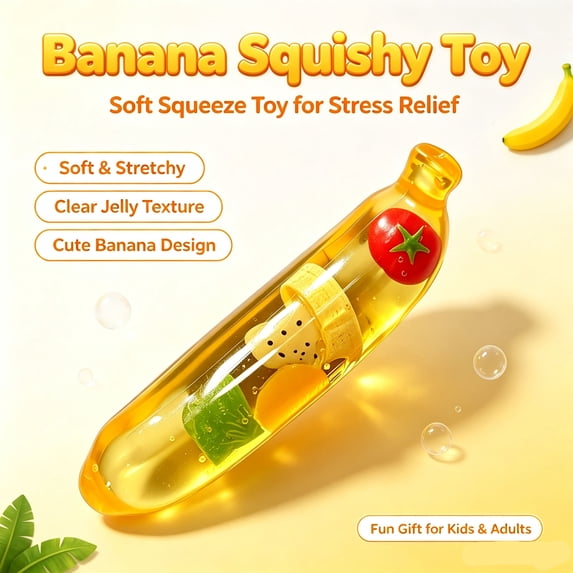 Banana Squishy, Realistic Slow Rising Fruit Squeeze Toy with Maltose Filling, 6.3 Inch