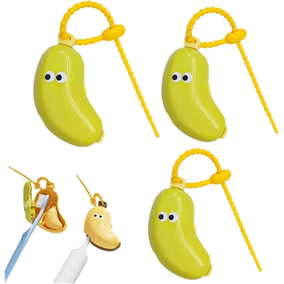 Banana Toothbrush Cover, Fun Banana Fruits Toothbrush Cover with Toothpaste Dispenser, Travel Toothbrush Head Covers Toothbrush Protector Cap, Portable Brush Travel Case