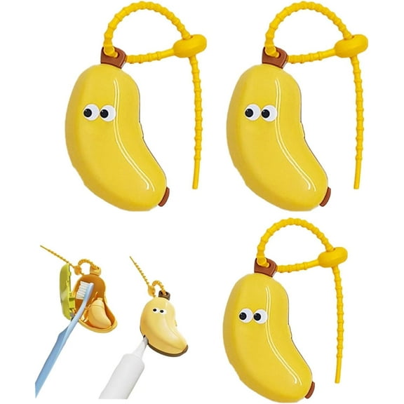 Banana Toothbrush Cover, Fun Banana Fruits Toothbrush Cover with Toothpaste Dispenser, Travel Toothbrush Head Covers Toothbrush Protector Cap, Portable Brush Travel Case