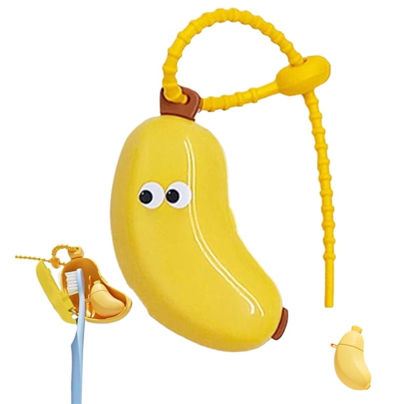 Banana Toothbrush Travel Case, 2-in-1 Toothbrush Head Cover & Portable Toothpaste Container, Built-in Hanging Rope for Vacation, Camping