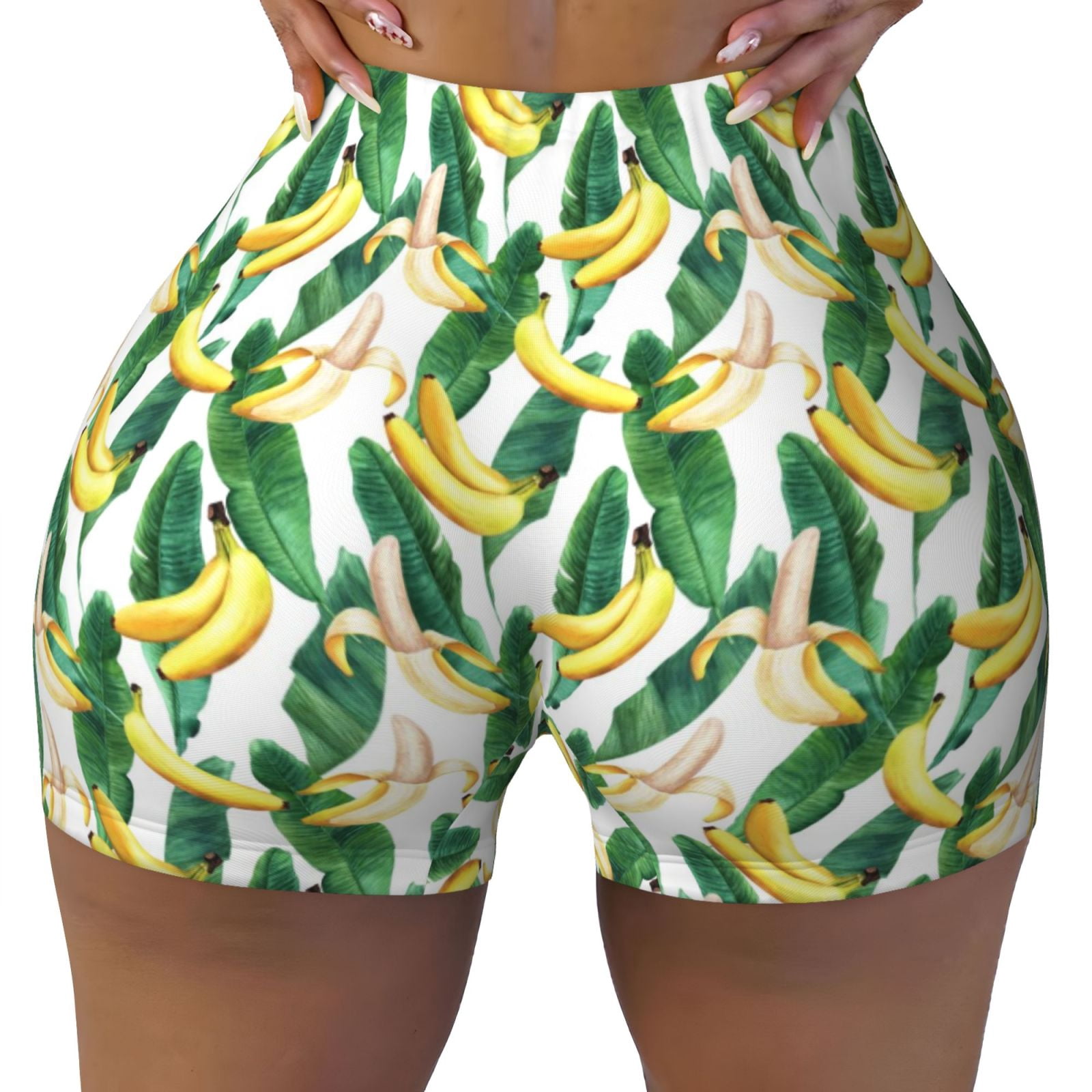 Banana Tree Leaves Workout Shorts for Women Gym Yoga Running Athletic