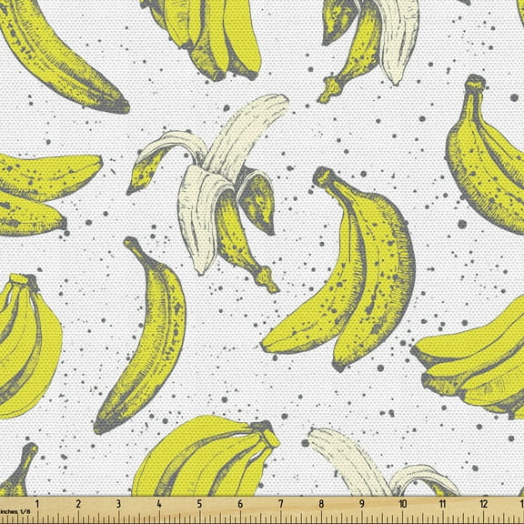 Banana Upholstery Fabric by the Yard, Retro Repeating of Fruits Peeled and Whole with Paint Spots, Decorative Fabric for DIY and Home Accents, 3 Yards, Yellow Dark Sepia by Ambesonne