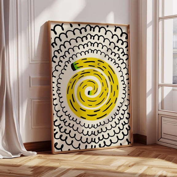 Banana Wall Art Print Retro Banana Decor Fruit Abstract Artprint Geometric Fruit Print Kitchen Wall Decor Breakfast Wall ., Unframed Paper Poster 8x10in