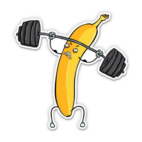 Banana Weightlifting Funny Cartoon - 7" Vinyl Sticker - For Car Laptop I-Pad - Waterproof Decal