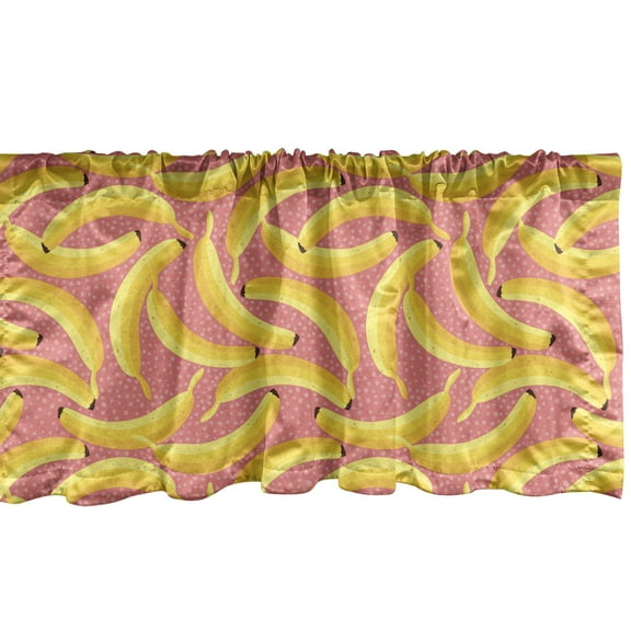 Ambesonne Banana Valance Pack of 2, Exotic Fruits and Polka Dots, 54"X12", Pastel Pink Yellow