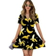 thumbnail image 1 of Banana Women Dress V-Neck Short Sleeve Flowy Swing Party Midi Dress, 1 of 4