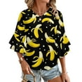 thumbnail image 1 of Banana Women's V-Neck Blouse With 3/4 Ruffled Bell Sleeves Casual Top Ladies Blouses, 1 of 7