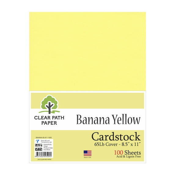 Banana Yellow Cardstock - 8.5 x 11 inch - 65Lb Cover - 100 Sheets - Clear Path Paper