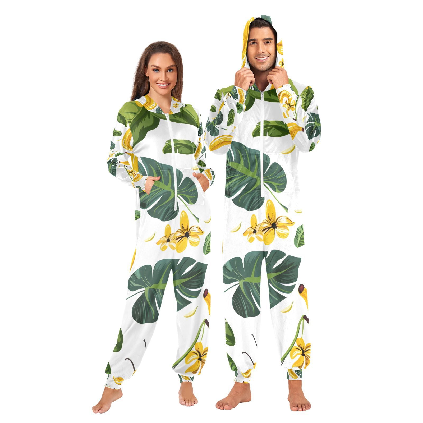Banana and Leaves Adult Onesie Pajamas Slim Fit Christmas One Piece ...