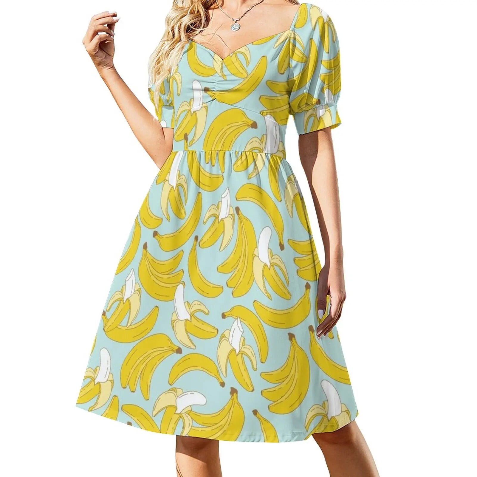 banana-pattern-on-turquoise-background-dress-beach-dress-dresses-gala
