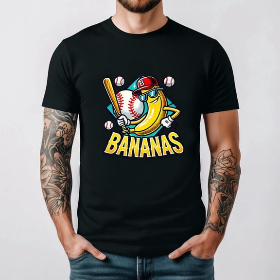 Bananas Baseball Funny Sports Team Mascot Fan Savannah Player Unisex T-Shirt, for men & women, up to size 5XL.