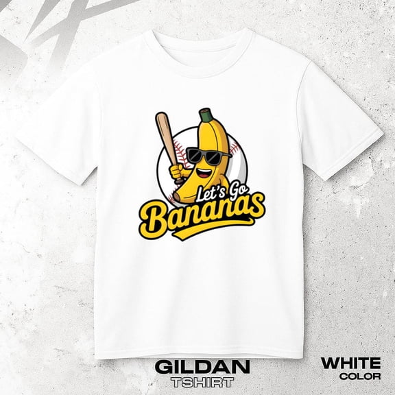 Bananas Baseball Mascot Unisex T-shirt Funny Lets Go Team Spirit Fan Graphic, for men & women, up to size 5XL.