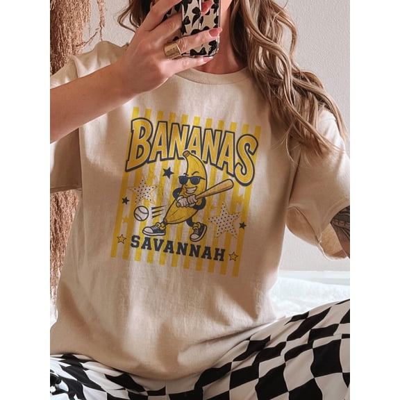 Bananas Baseball Shirt, Savannah Baseball Tee, Banana Ball Shirt, Funny Baseball Graphic Tee, Yellow Striped Sports Shirt, Unisex T-Shirt