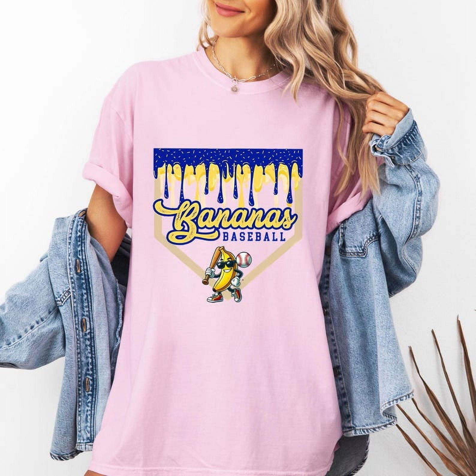 Bananas Funny Baseball Jersey Style Shirt, Let’s Go Bananas Tee, Banana Playing Baseball Shirt, Sports Team Mascot Tee, Quirky Game Day Shirt BTO07