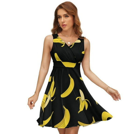 Bananas On Black Background Sundress Sleeveless Dress Summer Women Clothes Dress for Women Dresses