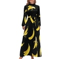 thumbnail image 1 of Bananas On Black Background Women's Long Dress Long Sleeves Dress Vintage Dresses Party Maxi Dress High Waist Dress, 1 of 4