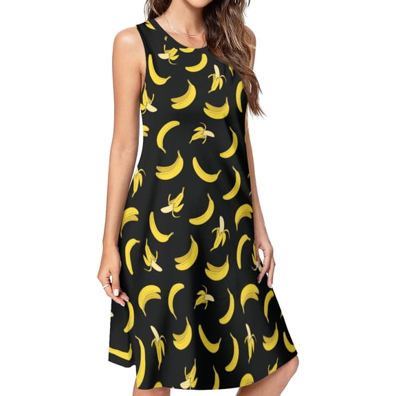 Bananas On black background Spring Summer Dresses for Women Fashion T-shirt Dress Casual Sleeveless Loose Sundress with Pockets