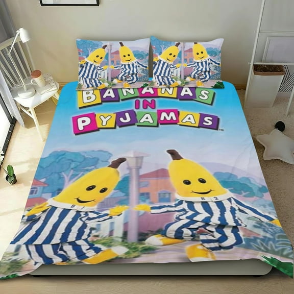 Bananas in Pyjamas Themed Bed Sheet Set Three Piece Set 36x75 Inches Comfortable And Skin Friendly Unique Design Creating A Star Studded Night Home Decor Gifts For Family Friends fans